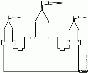 Voorzijde van een kasteel, overzicht kleurplaat