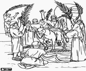 Het welkomstscherm van Jezus in Jeruzalem kleurplaat