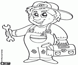 Werknemer met een gereedschapskist kleurplaat