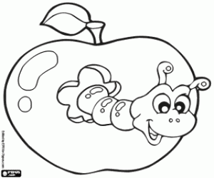 Worm in een appel kleurplaat