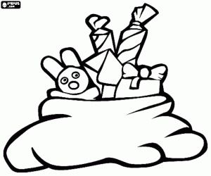 Zak van giften en een pluche kleurplaat