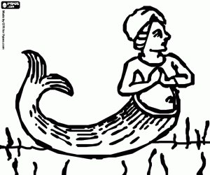 Zeemeermin of sirene op de zeebodem kleurplaat